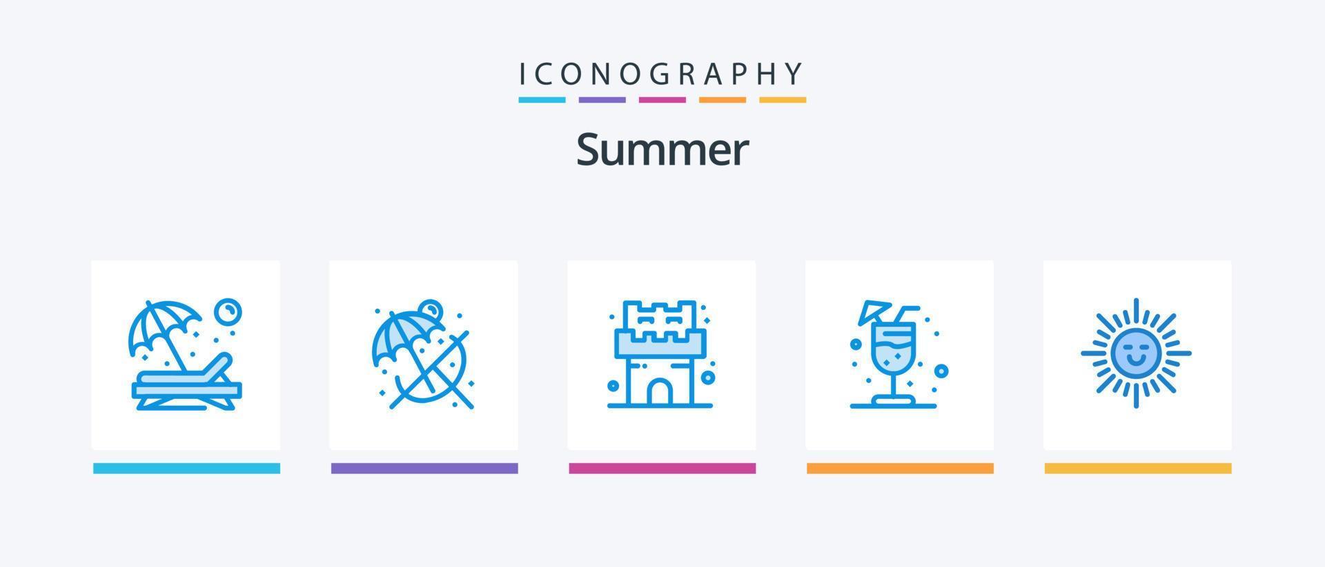 Summer Blue 5 Icon Pack Including . shinning. beach. beach. juice. Creative Icons Design vector