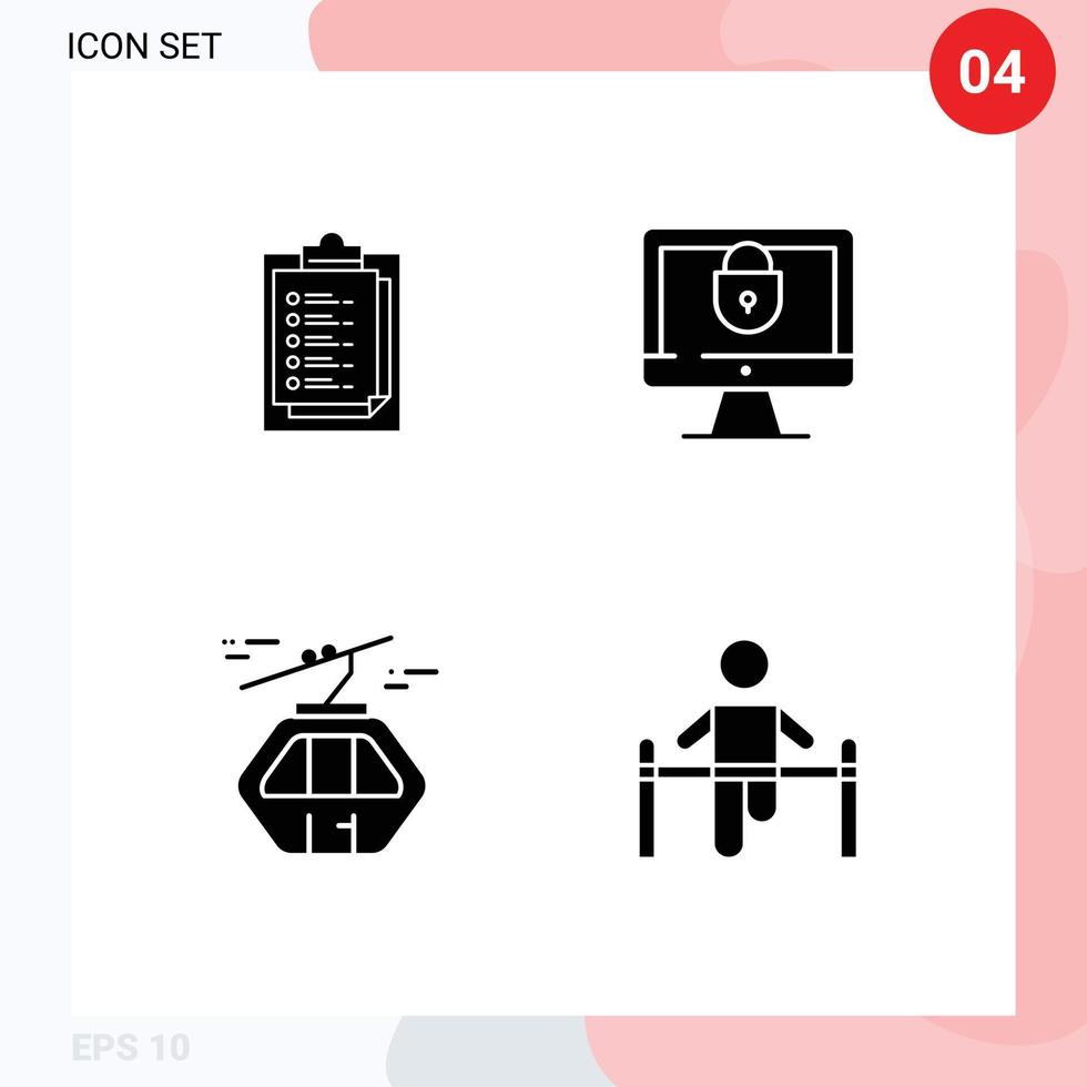 Pictogram Set of 4 Simple Solid Glyphs of notepad arctic presentation lock gondola Editable Vector Design Elements