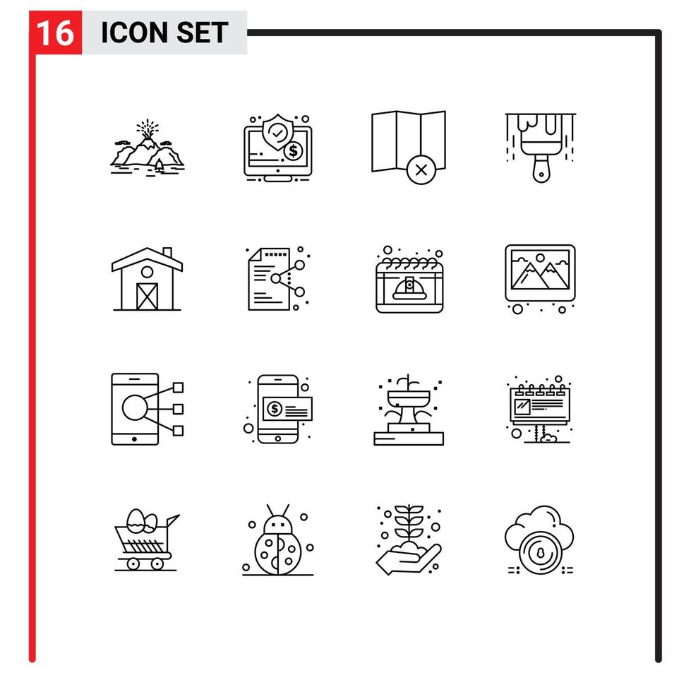 Outline Pack of 16 Universal Symbols of house paint screen construction map Editable Vector Design Elements
