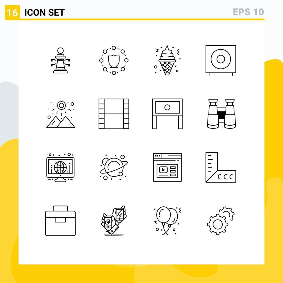 16 Creative Icons Modern Signs and Symbols of sunrise products cone electronics bass Editable Vector Design Elements