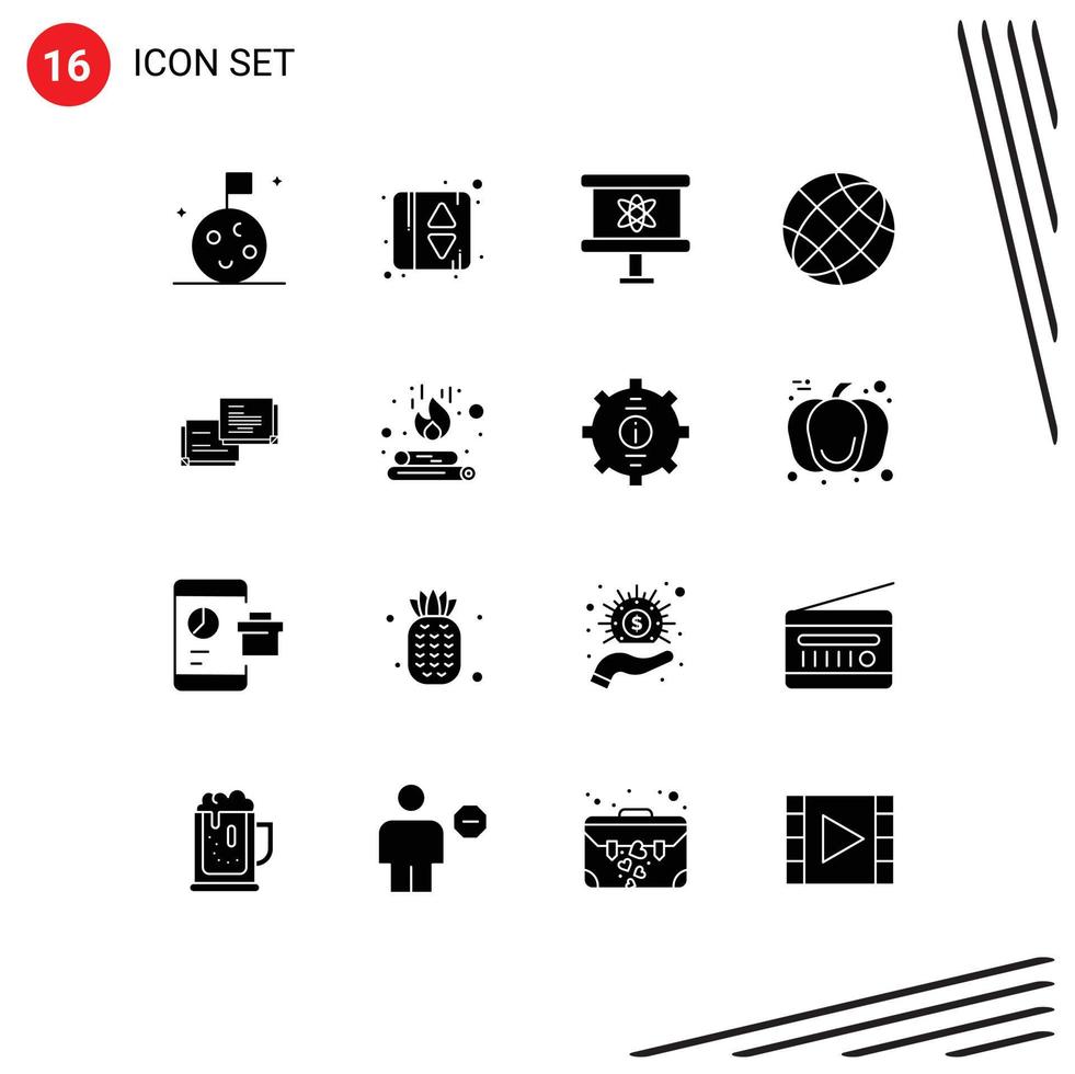 16 Universal Solid Glyphs Set for Web and Mobile Applications message chat science globe contact us Editable Vector Design Elements