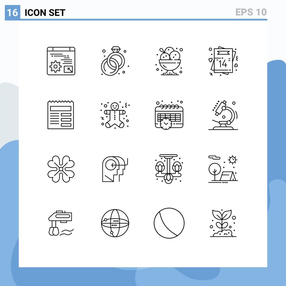 Outline Pack of 16 Universal Symbols of document postcard dessert love heart Editable Vector Design Elements