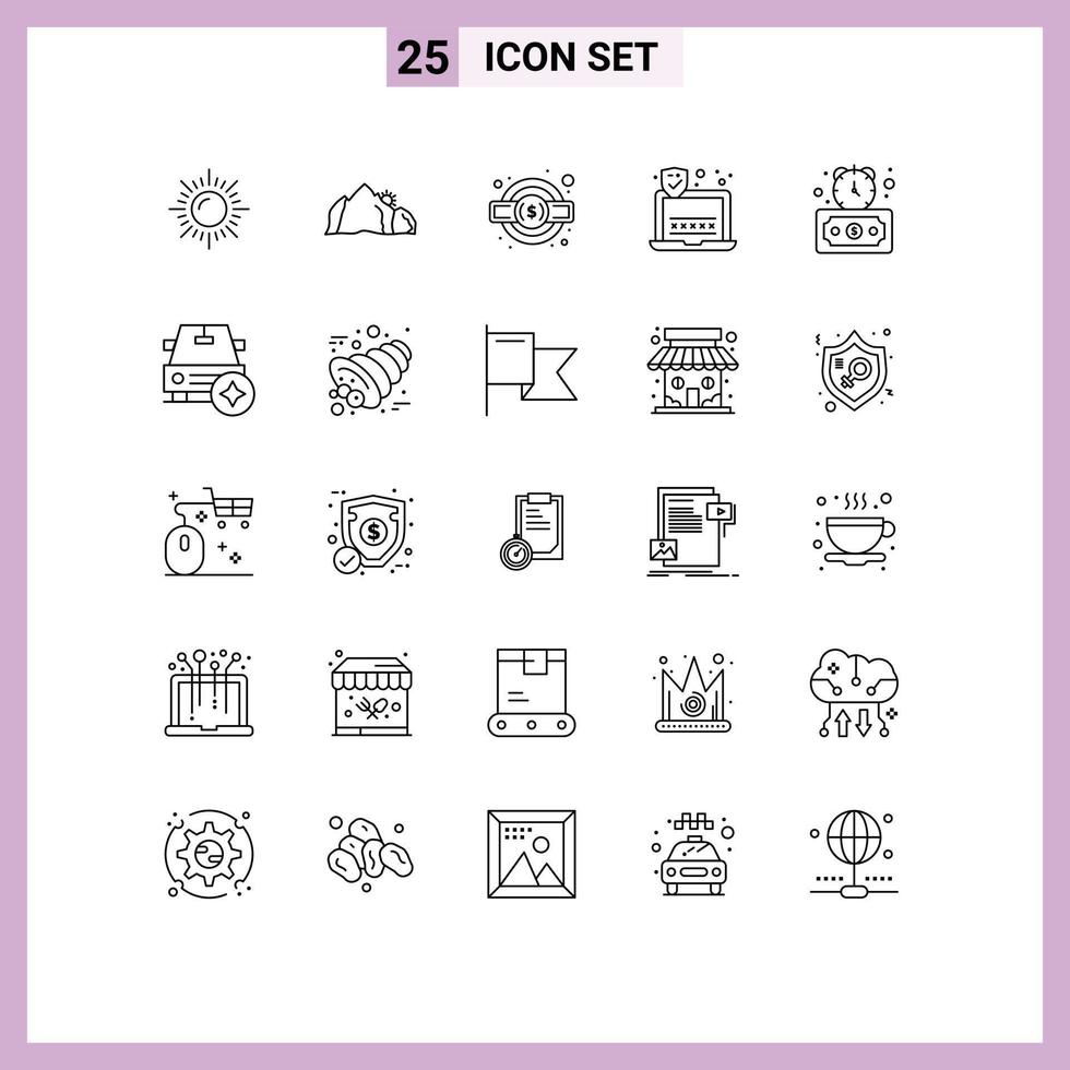 Set of 25 Vector Lines on Grid for fast timer gear laptop password Editable Vector Design Elements