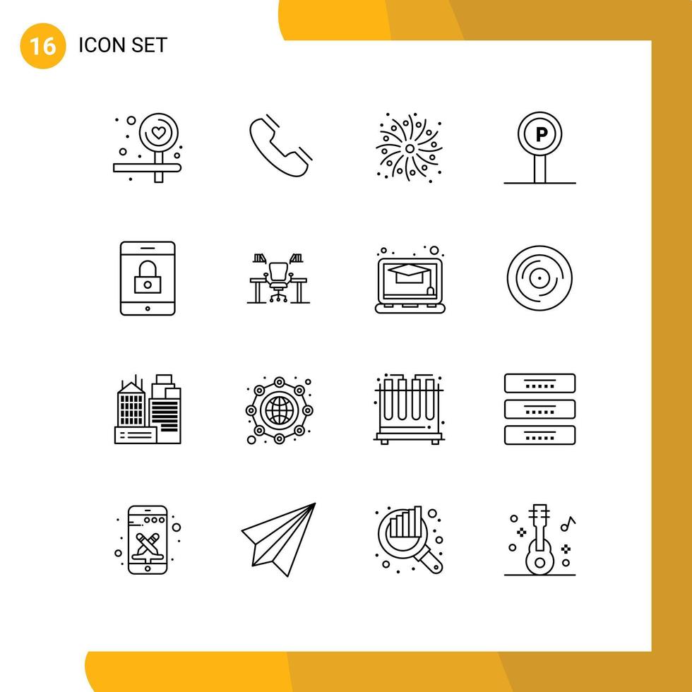 16 Outline concept for Websites Mobile and Apps lock travel fire sign parking Editable Vector Design Elements