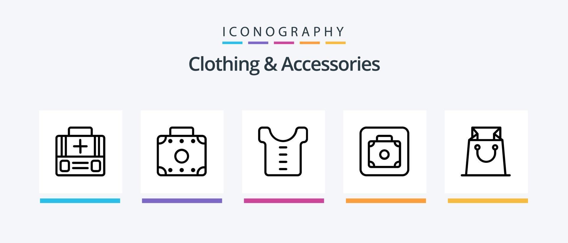 paquete de íconos de la línea 5 de ropa y accesorios que incluye monedero. bolso. lentes. valija. primeros auxilios. diseño de iconos creativos vector