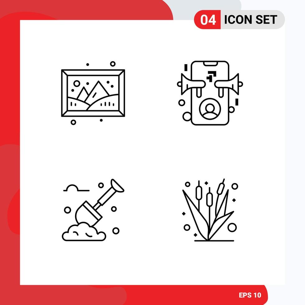 Mobile Interface Line Set of 4 Pictograms of image gardening hobby marketing plants Editable Vector Design Elements