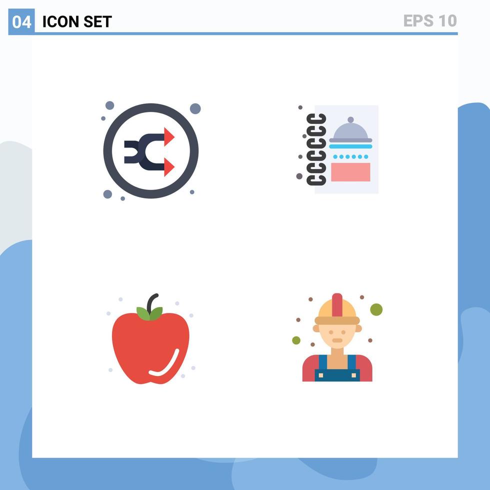 Set of 4 Vector Flat Icons on Grid for arrow food random menu apple Editable Vector Design Elements