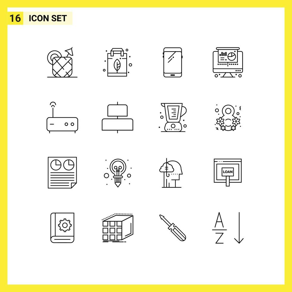 Universal Icon Symbols Group of 16 Modern Outlines of modem pie phone projector samsung Editable Vector Design Elements