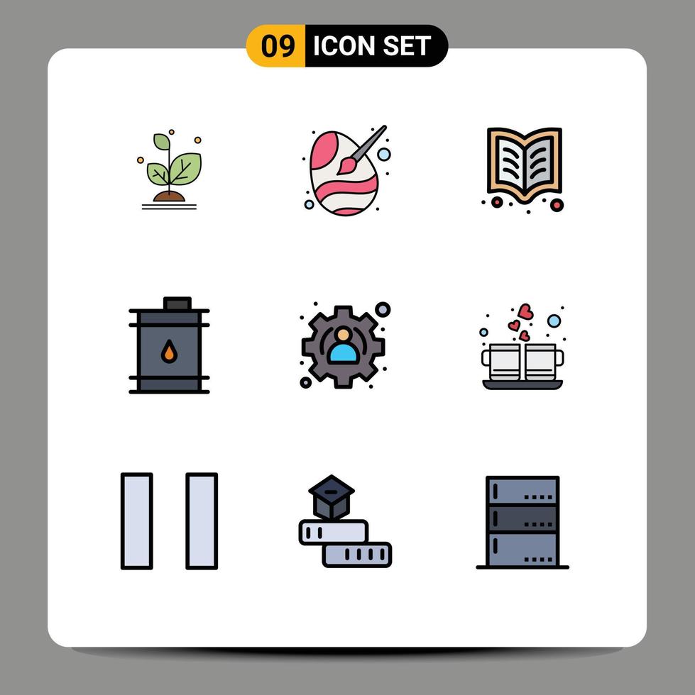 Group of 9 Modern Filledline Flat Colors Set for management finance paint business reading Editable Vector Design Elements