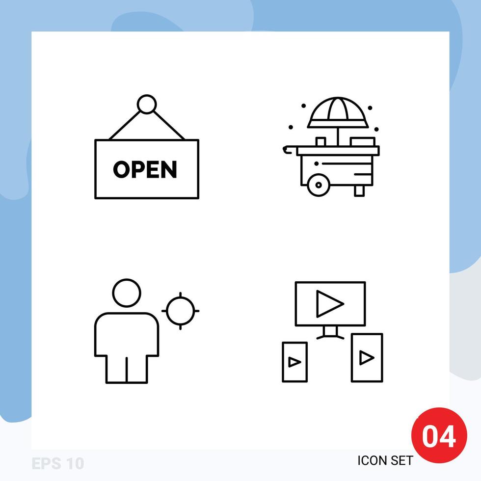 Pictogram Set of 4 Simple Filledline Flat Colors of open location city avatar computer Editable Vector Design Elements