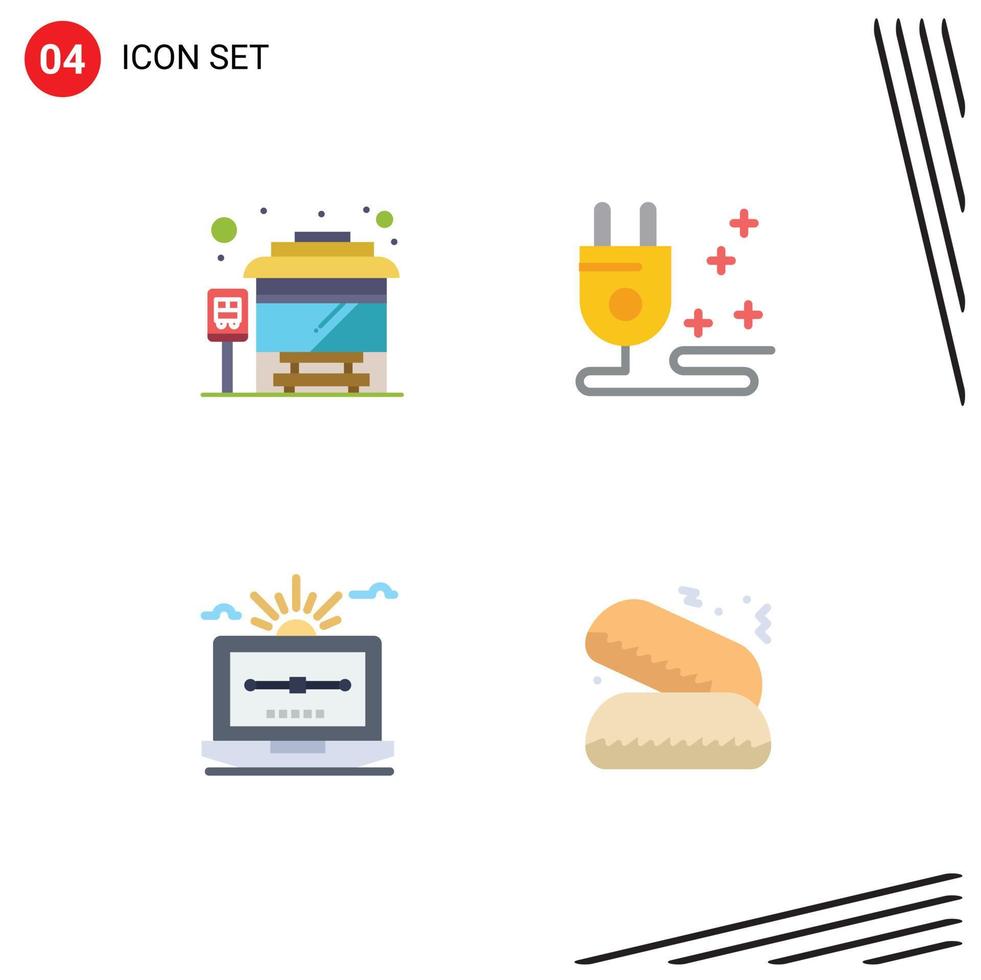 Modern Set of 4 Flat Icons and symbols such as bus computer plug drawing fast food Editable Vector Design Elements
