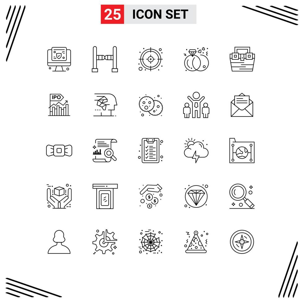 Modern Set of 25 Lines Pictograph of material box management bag marriage Editable Vector Design Elements