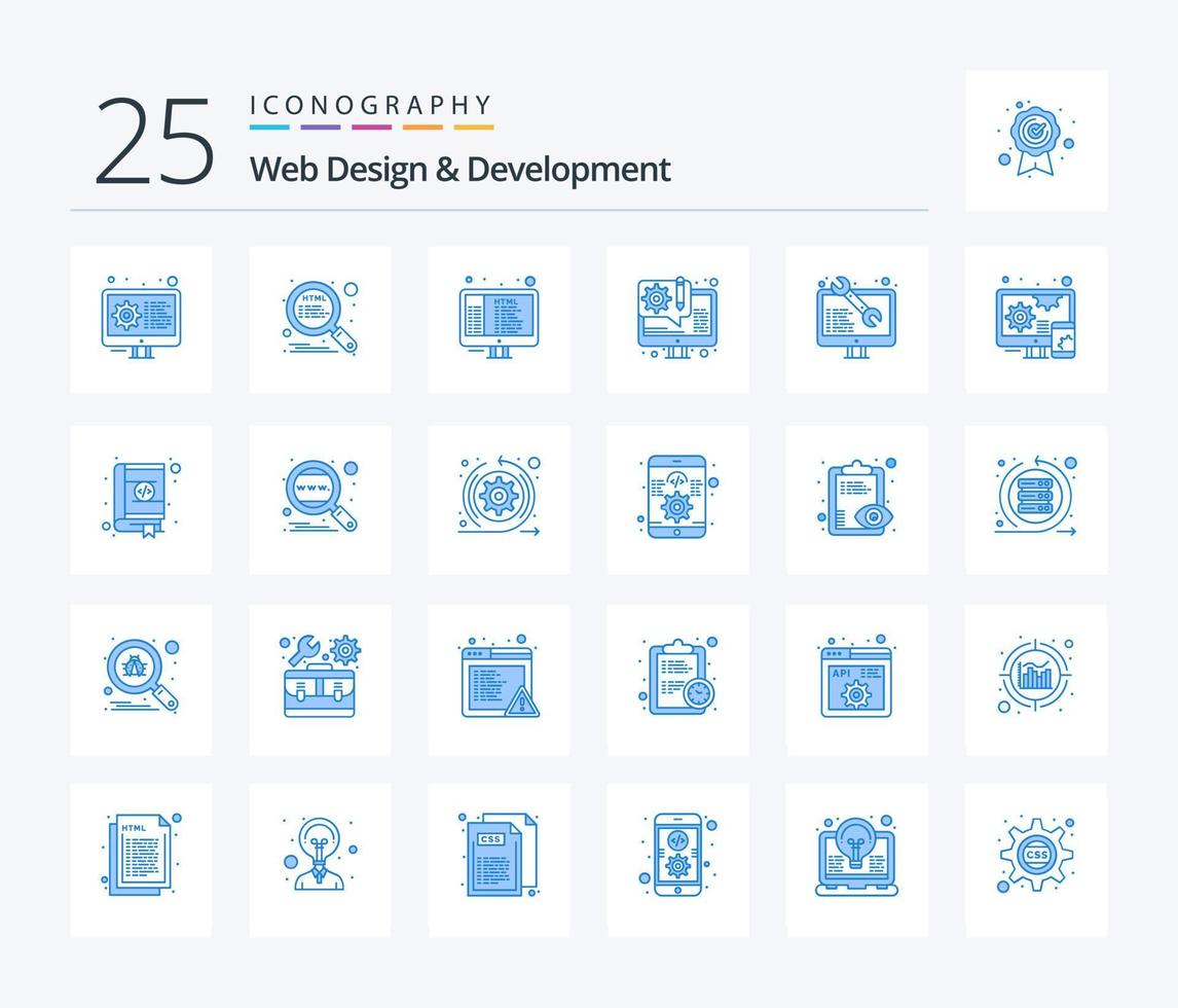 Web Design And Development 25 Blue Color icon pack including coding. web design. code. web. design vector