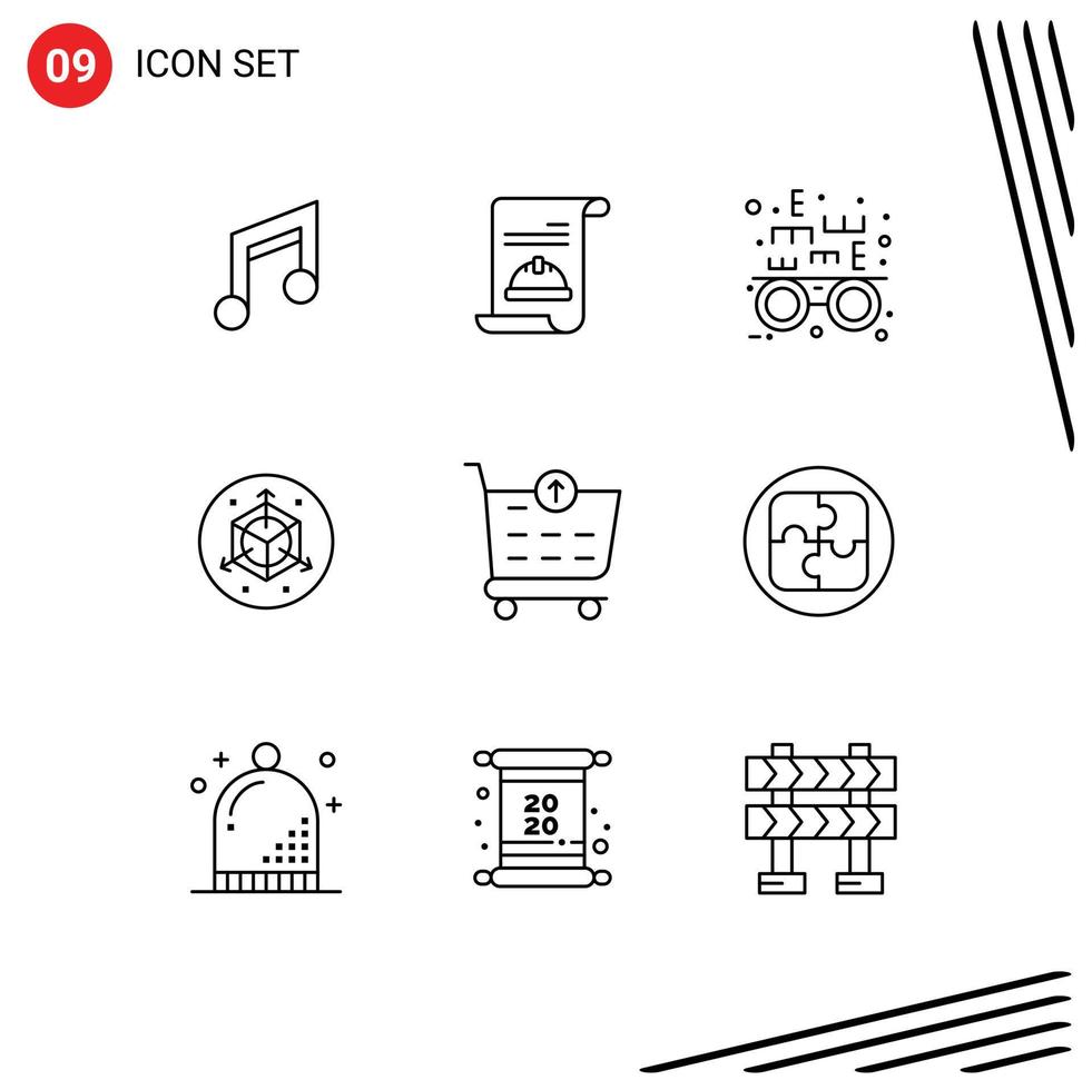 Mobile Interface Outline Set of 9 Pictograms of shopping cart checkout invite design scale Editable Vector Design Elements