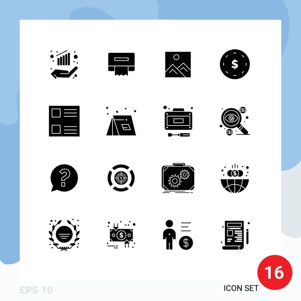 Modern Set of 16 Solid Glyphs and symbols such as list checkbox picture yen finance Editable Vector Design Elements