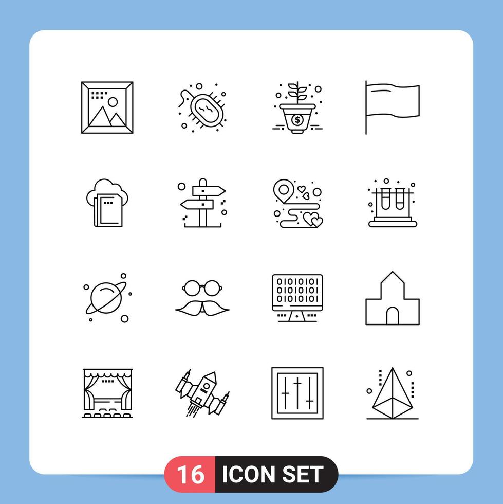 Pack of 16 creative Outlines of file mark research flag money Editable Vector Design Elements