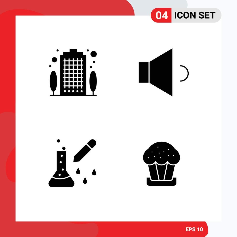 Modern Set of 4 Solid Glyphs and symbols such as apartment microbiology property volume scientific research Editable Vector Design Elements