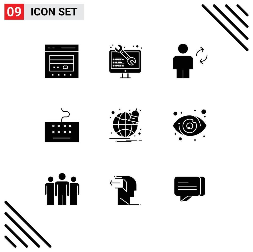 9 glifos sólidos vectoriales temáticos y símbolos editables del teclado del navegador sincronización de hardware de desarrollo web elementos de diseño vectorial editables vector