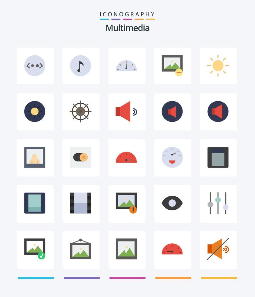 Creative Multimedia 25 Flat icon pack  Such As sound. gear. performance. control. brightness vector