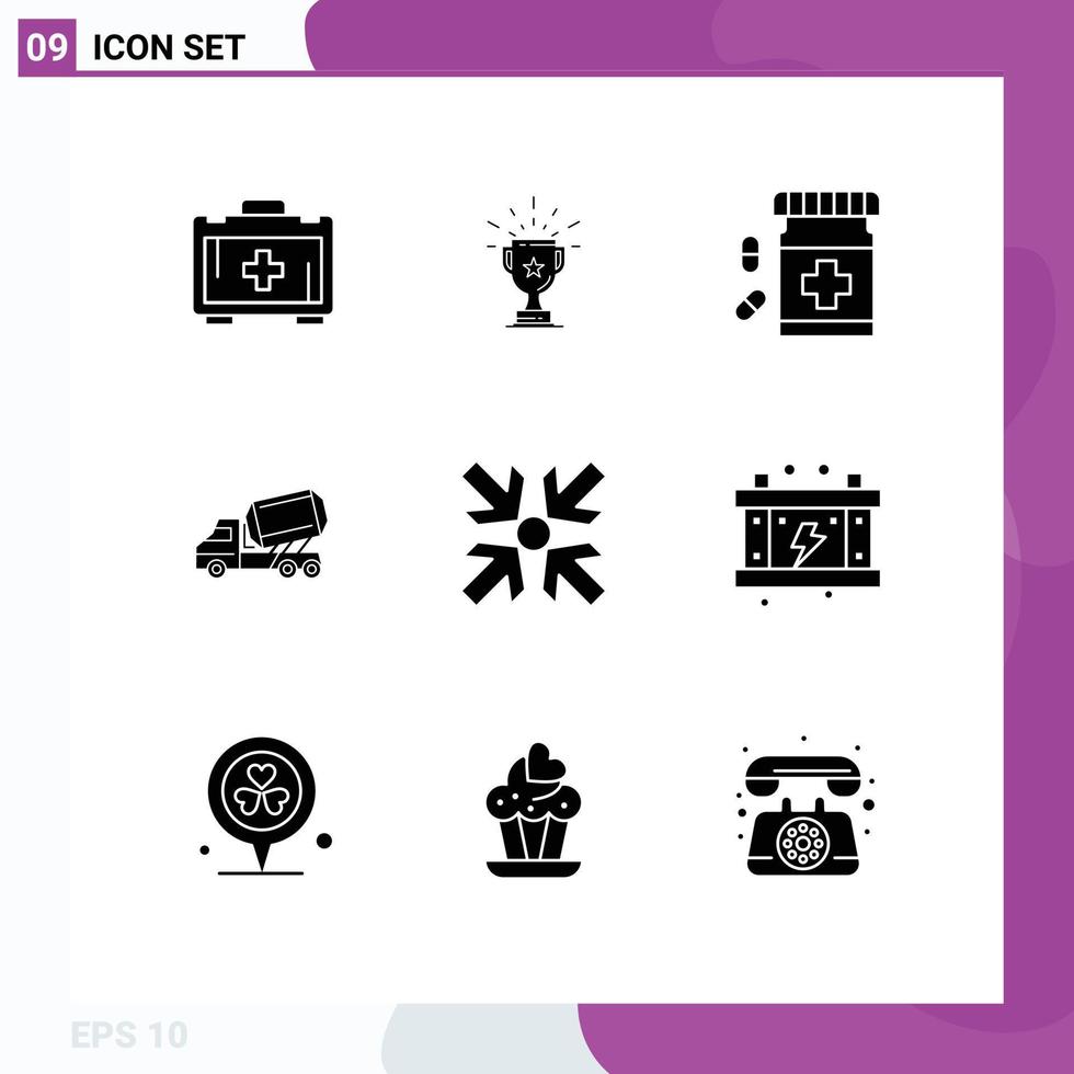 Modern Set of 9 Solid Glyphs and symbols such as construction truck win form drugs Editable Vector Design Elements