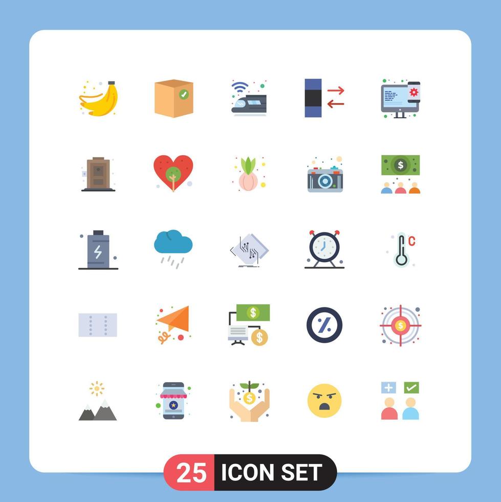 Mobile Interface Flat Color Set of 25 Pictograms of design data shipping column train Editable Vector Design Elements