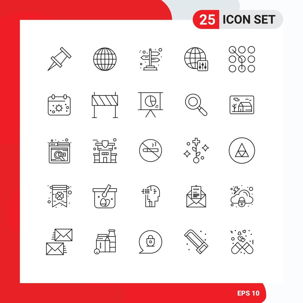 Mobile Interface Line Set of 25 Pictograms of calender security world password code Editable Vector Design Elements