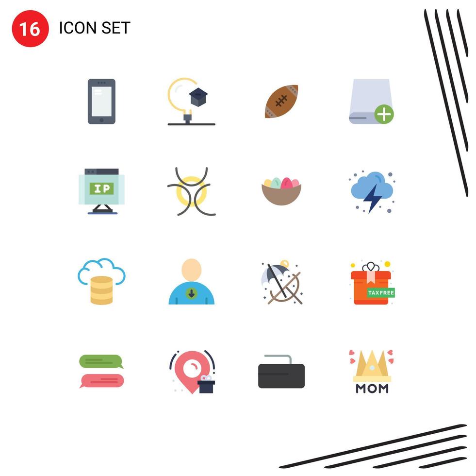 paquete de línea de vector editable de 16 colores planos simples de dispositivos agregar fútbol de rugby escolar paquete editable de elementos de diseño de vector creativo