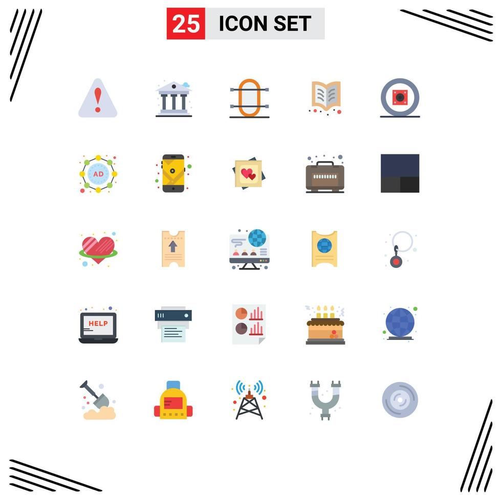 Pictogram Set of 25 Simple Flat Colors of music reading game learning reading Editable Vector Design Elements