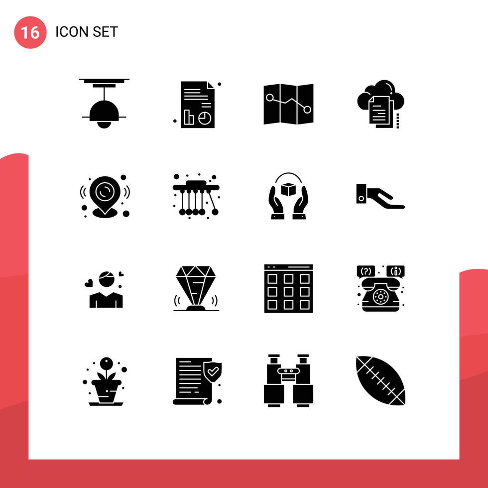Mobile Interface Solid Glyph Set of 16 Pictograms of location pin map document copy Editable Vector Design Elements