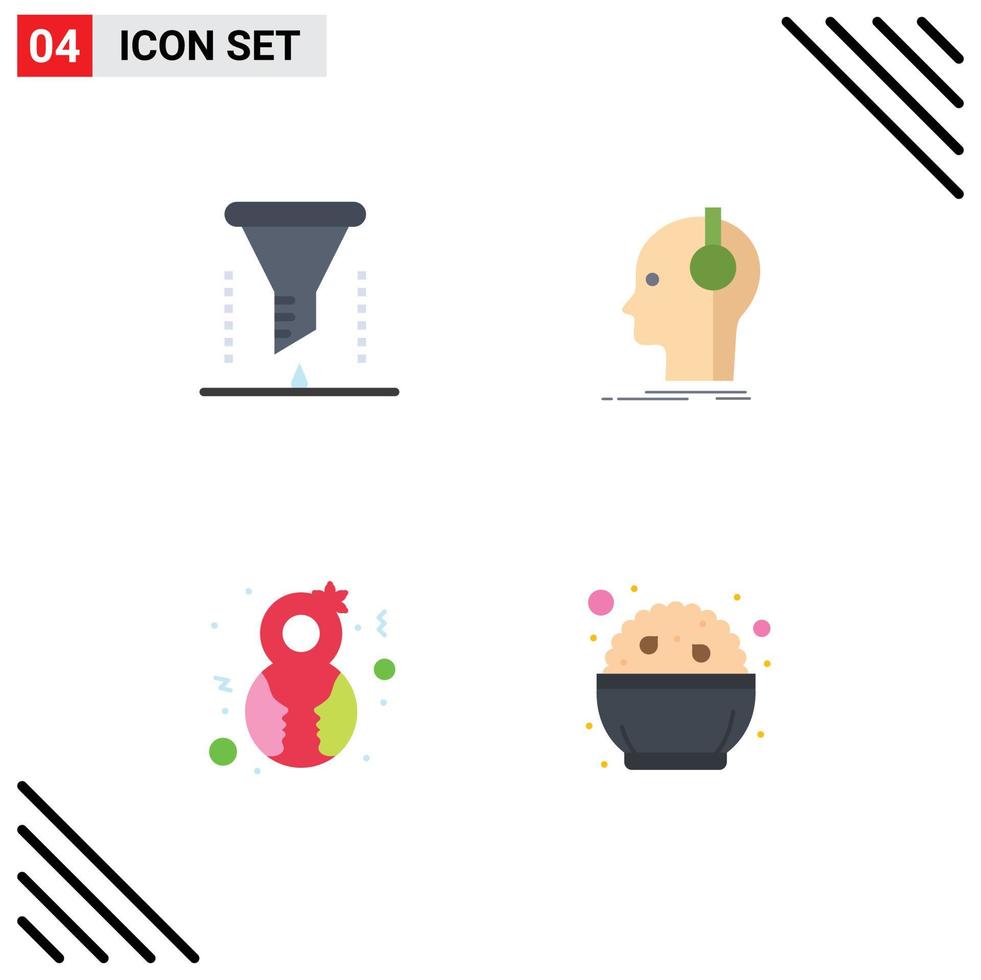 paquete de línea vectorial editable de 4 iconos planos simples de análisis químico filtro de sonido auriculares elementos de diseño vectorial editables femeninos vector