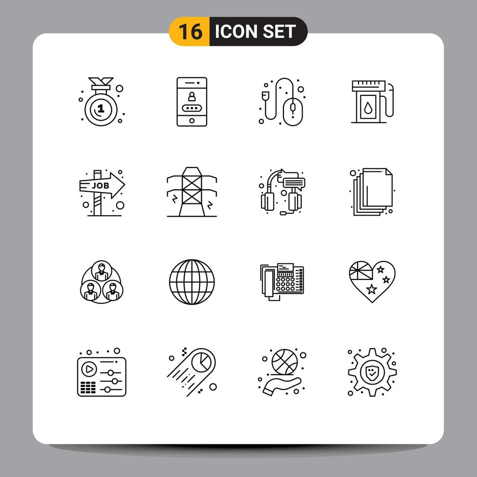 Outline Pack of 16 Universal Symbols of choice drop computer oil gasoline Editable Vector Design Elements