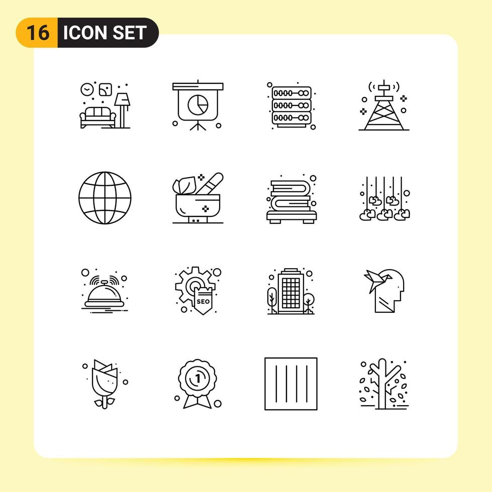 16 Creative Icons Modern Signs and Symbols of web earth rack tower signal Editable Vector Design Elements