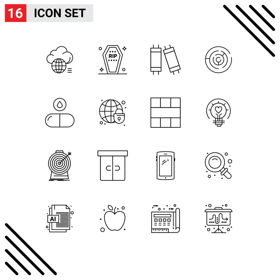 Set of 16 Commercial Outlines pack for point strategy funeral arrow light Editable Vector Design Elements