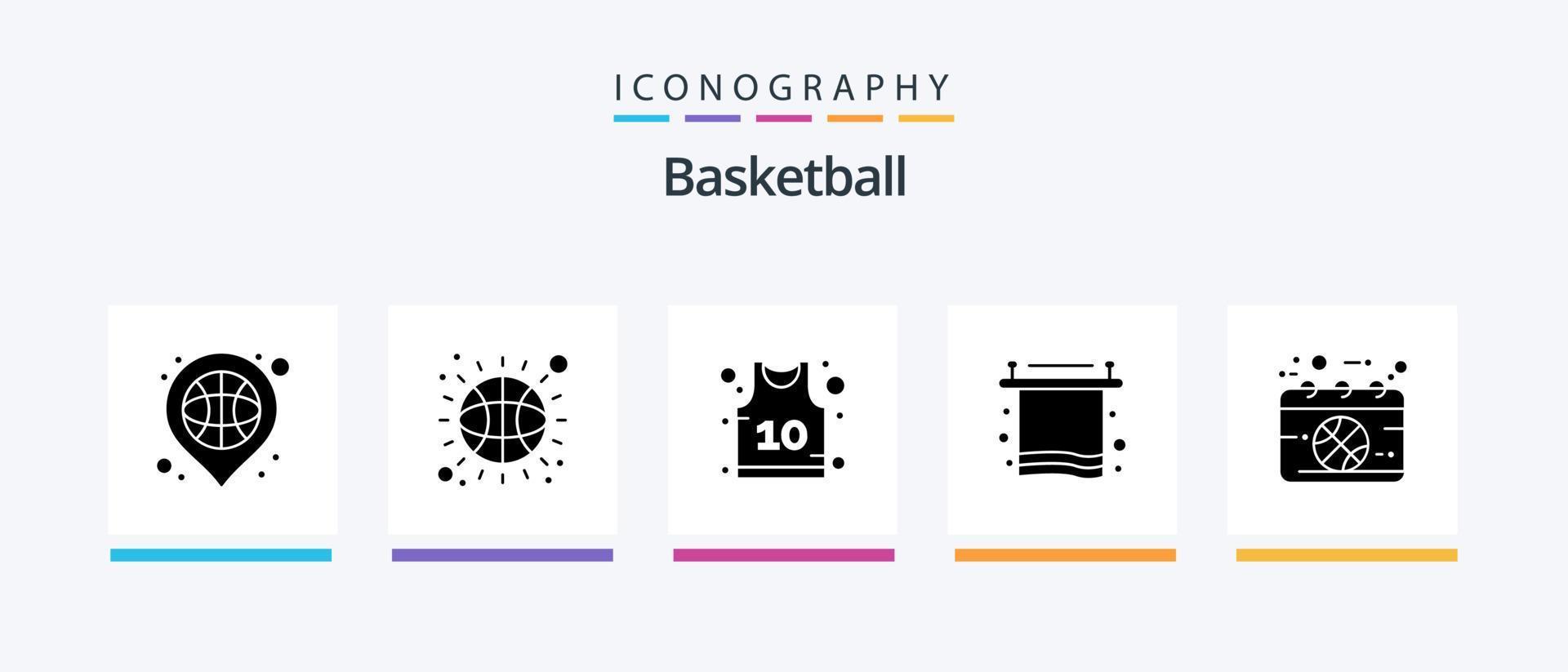 paquete de iconos de glifo 5 de baloncesto que incluye el juego. calendario. baloncesto. descanso. interior. diseño de iconos creativos vector