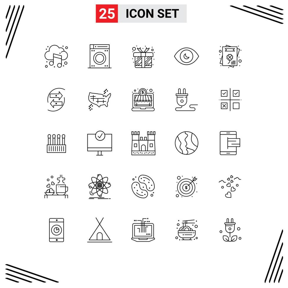 Mobile Interface Line Set of 25 Pictograms of invitation cultures present view human eye Editable Vector Design Elements