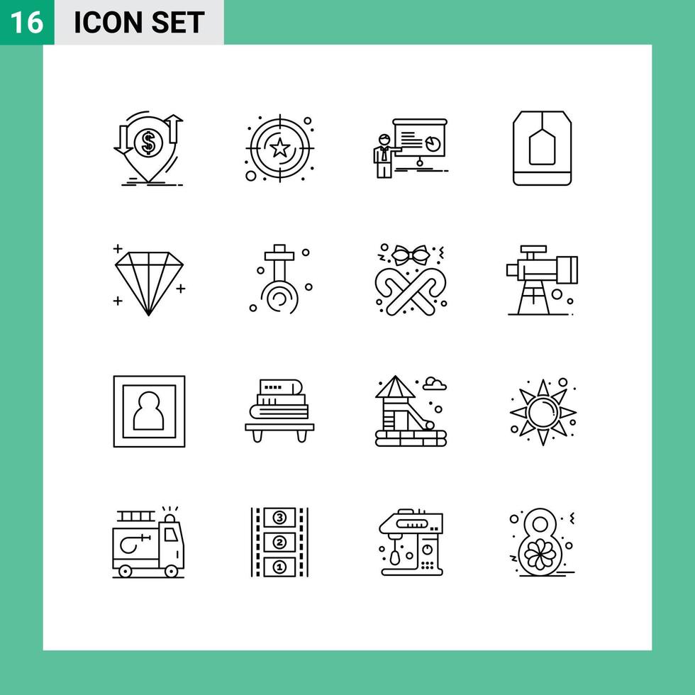 16 Universal Outlines Set for Web and Mobile Applications food ceylon value bag report Editable Vector Design Elements