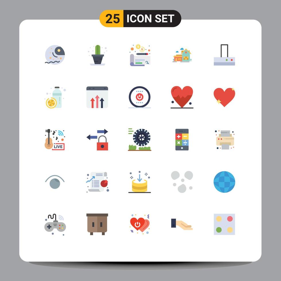 User Interface Pack of 25 Basic Flat Colors of kitchen extractor money farm house space Editable Vector Design Elements
