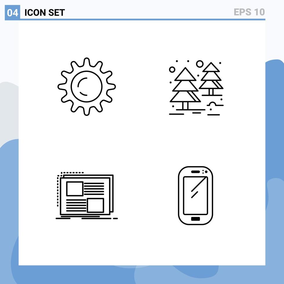 4 Line concept for Websites Mobile and Apps sun page forest content phone Editable Vector Design Elements