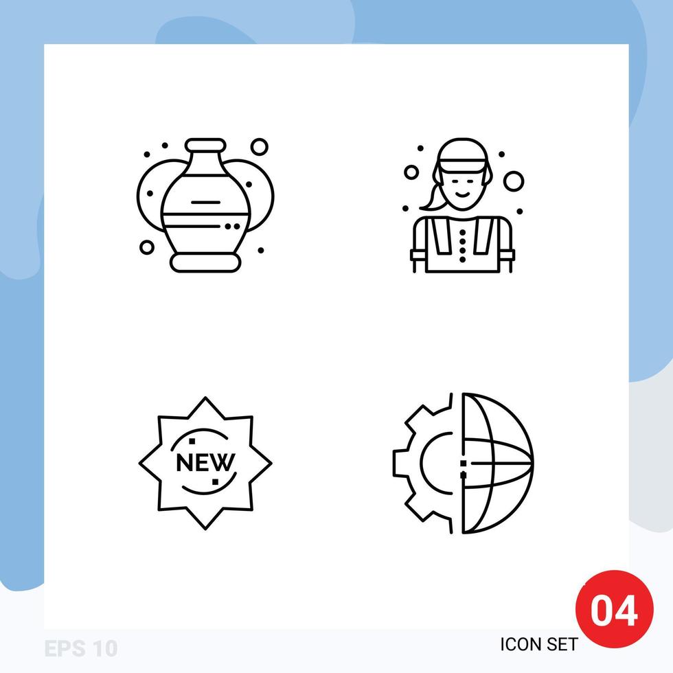Stock Vector Icon Pack of 4 Line Signs and Symbols for pottery product paint labour badge Editable Vector Design Elements