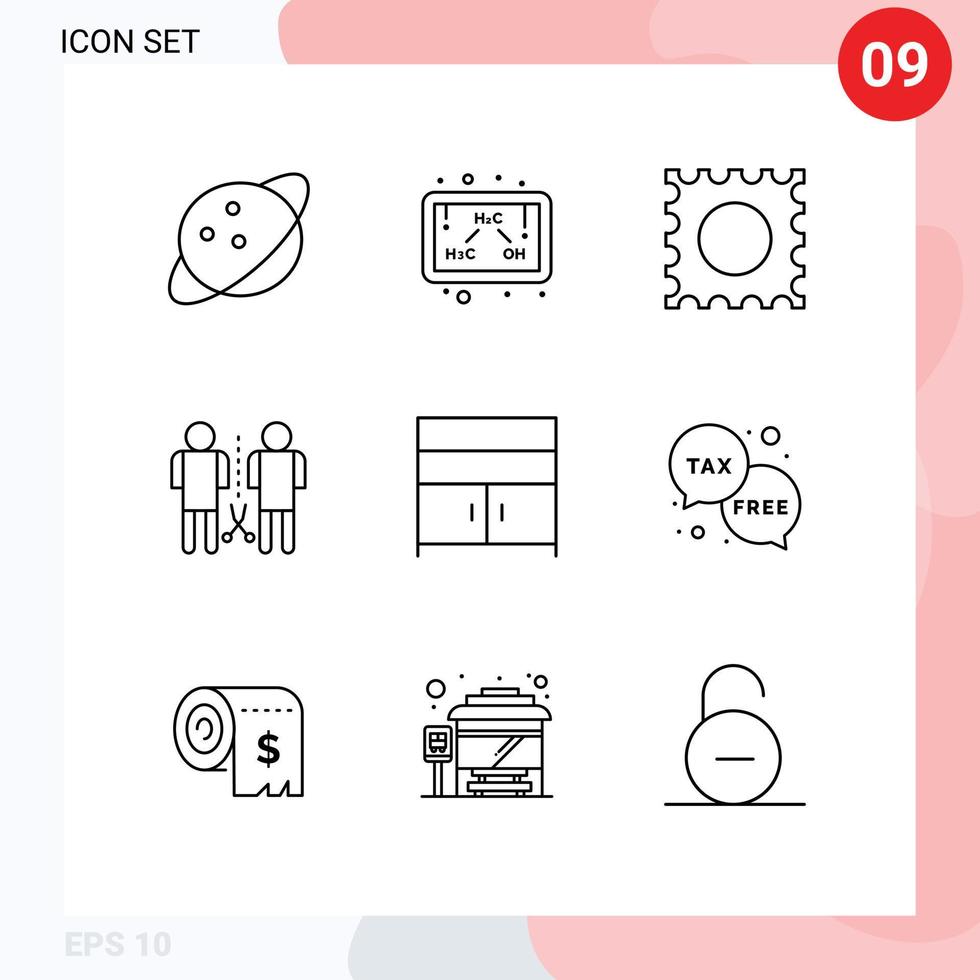 Set of 9 Modern UI Icons Symbols Signs for interior cupboard lsd cabinet people Editable Vector Design Elements