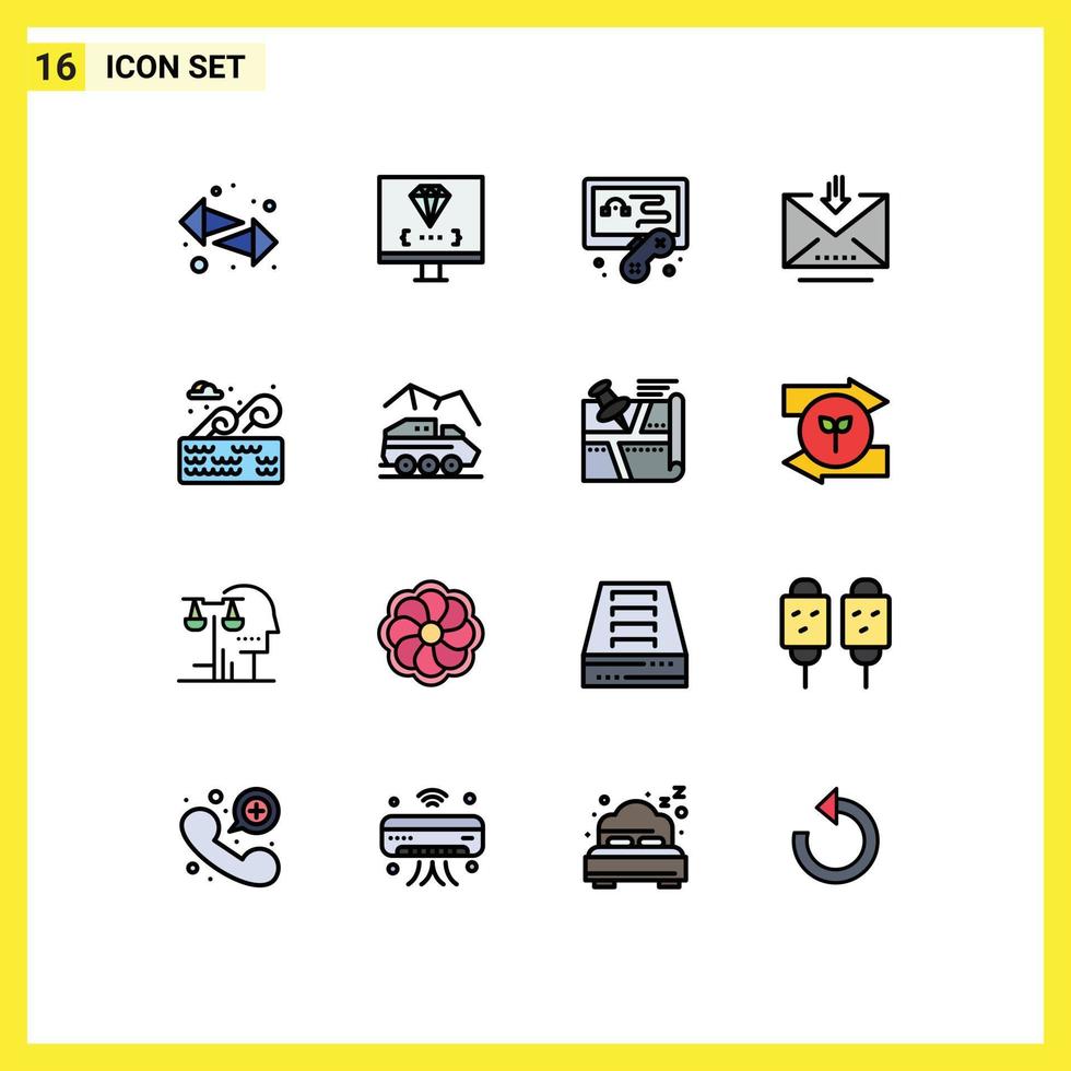 Set of 16 Vector Flat Color Filled Lines on Grid for water park retrieve programming letter download Editable Creative Vector Design Elements