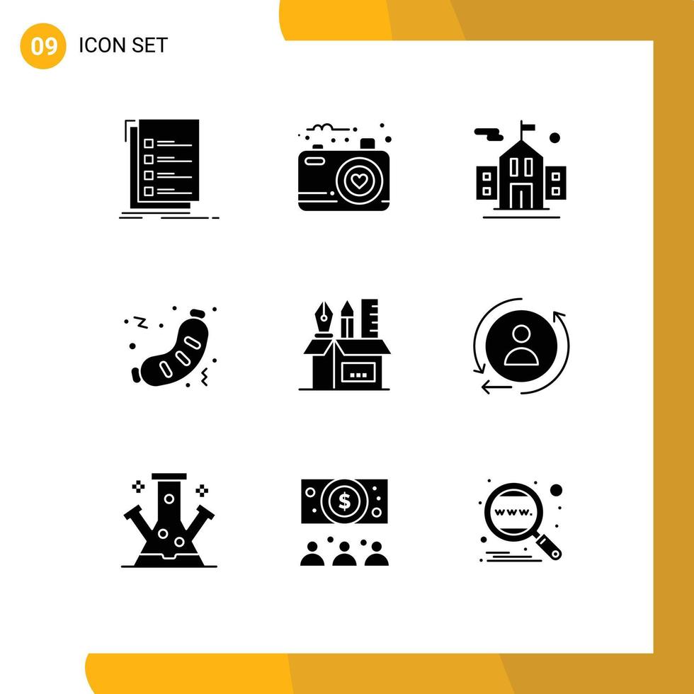 Set of 9 Vector Solid Glyphs on Grid for holder junk photo food barbecue Editable Vector Design Elements