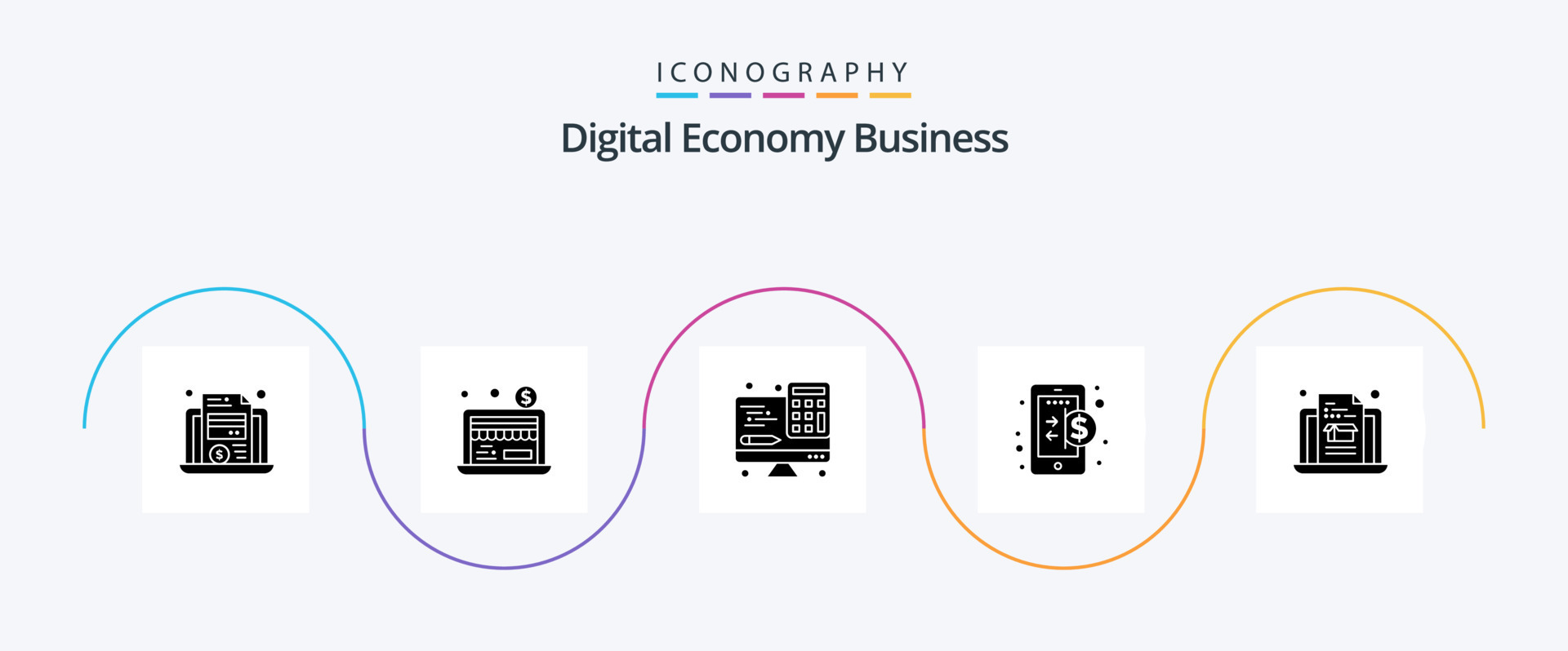 Digital Economy Business Glyph 5 Icon Pack Including economy. laptop. computer.