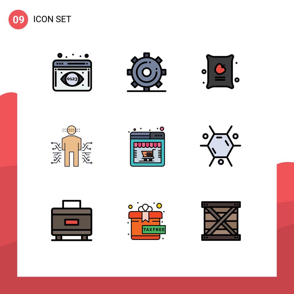 paquete de línea de vector editable de 9 colores planos de línea de llenado simple de elementos de diseño de vector editables del sensor de datos de agricultura humana en línea