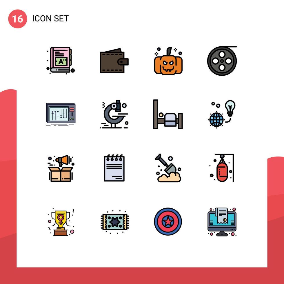 Universal Icon Symbols Group of 16 Modern Flat Color Filled Lines of dj video wallet roll camera Editable Creative Vector Design Elements