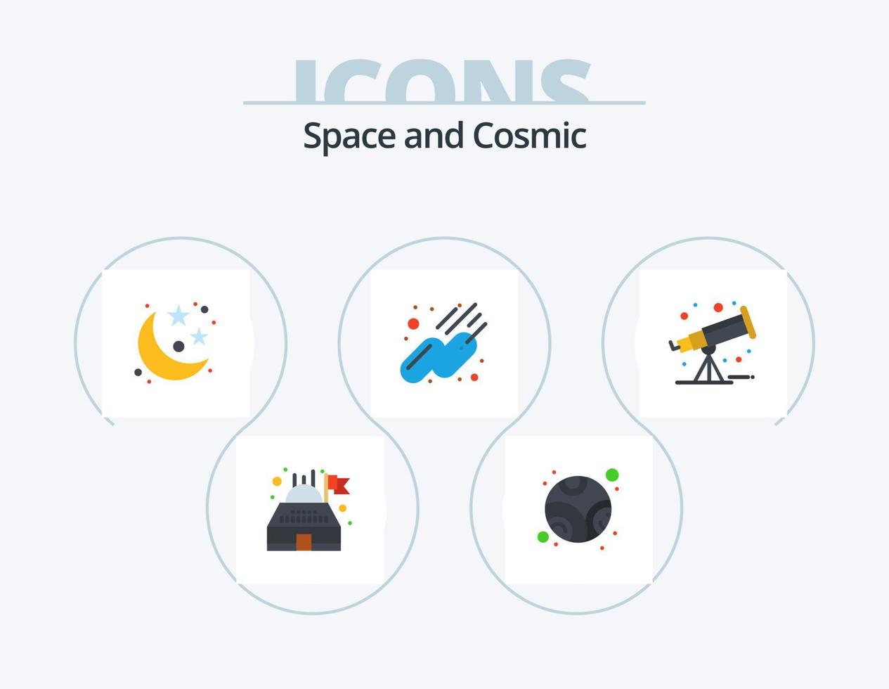 paquete de iconos de espacio plano 5 diseño de iconos. . telescopio. espacio. espacio. sputnik vector