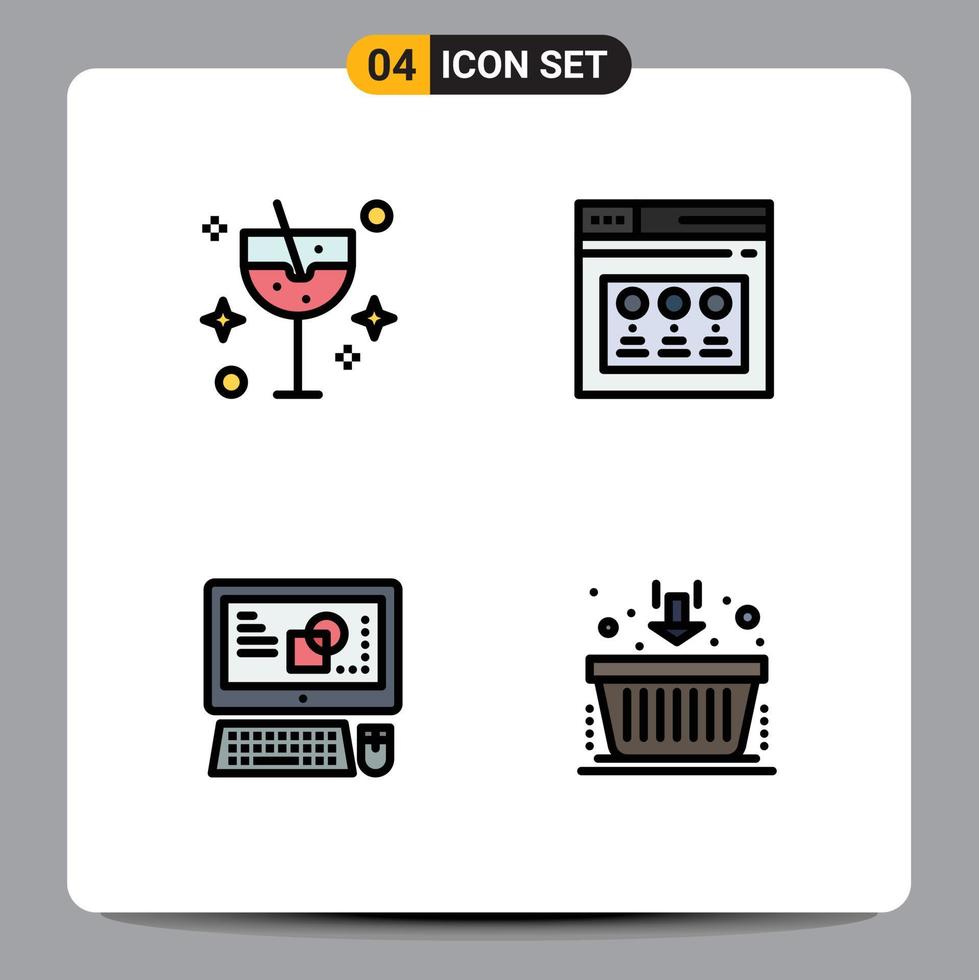 Pack of 4 Modern Filledline Flat Colors Signs and Symbols for Web Print Media such as carnival key board party web process Editable Vector Design Elements