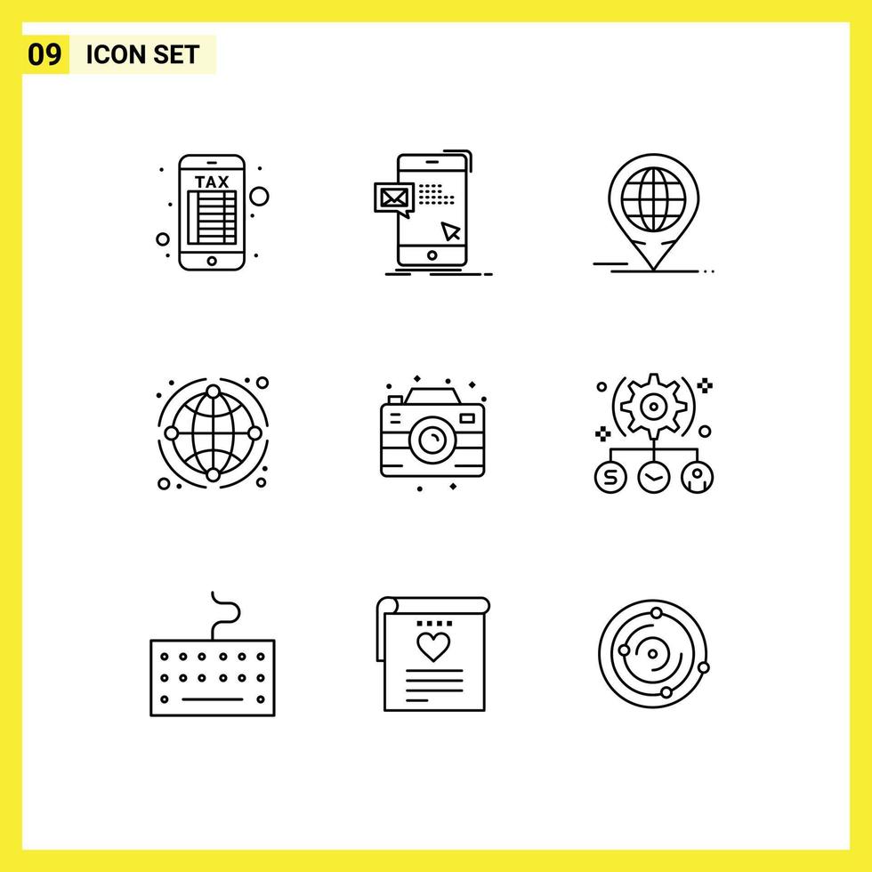 Stock Vector Icon Pack of 9 Line Signs and Symbols for birthday business business network globe Editable Vector Design Elements