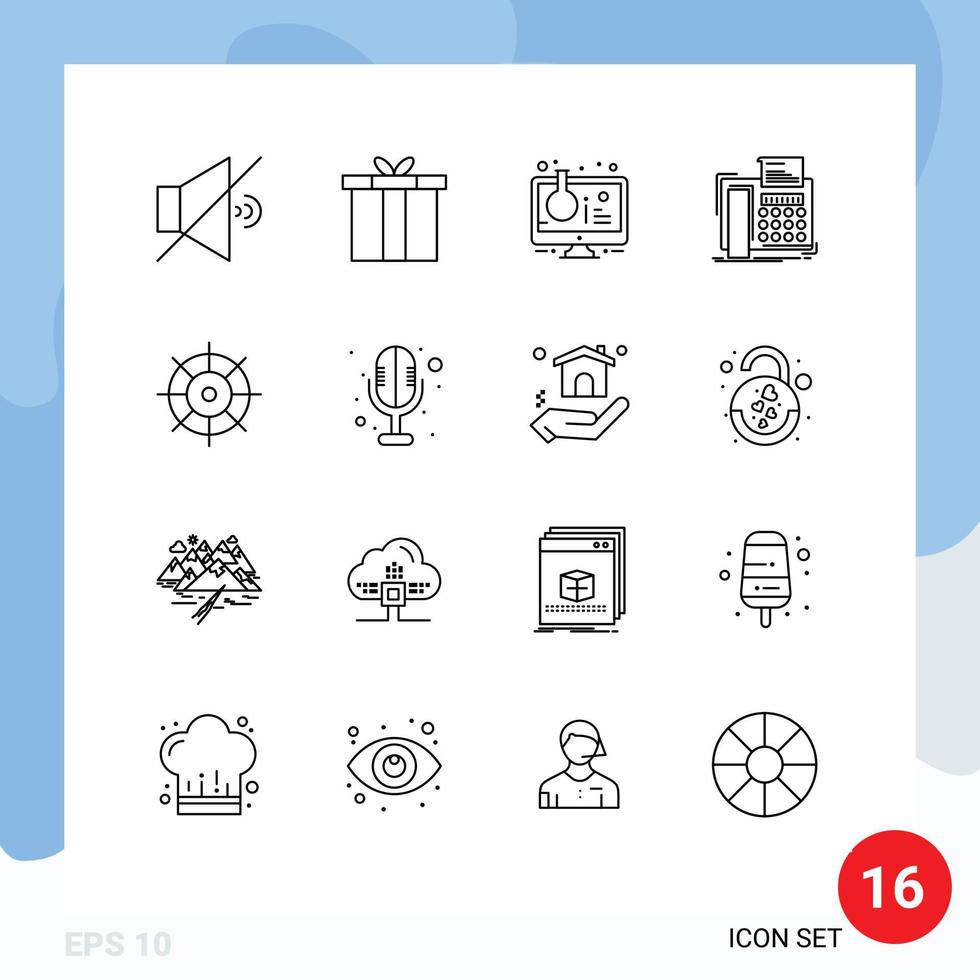 16 User Interface Outline Pack of modern Signs and Symbols of control telefax online experiment telephone fax Editable Vector Design Elements