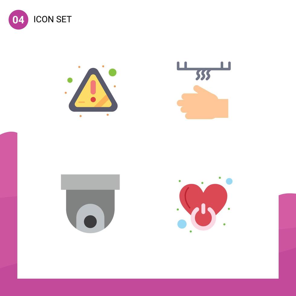 paquete de línea de vector editable de 4 iconos planos simples de error de cámara de alerta limpieza cámara de seguridad elementos de diseño de vector editable